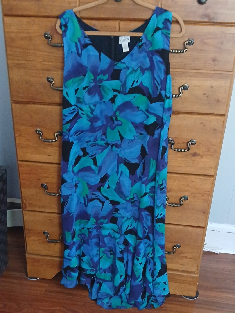 Chico's Blue Teal Floral Maxi Dress